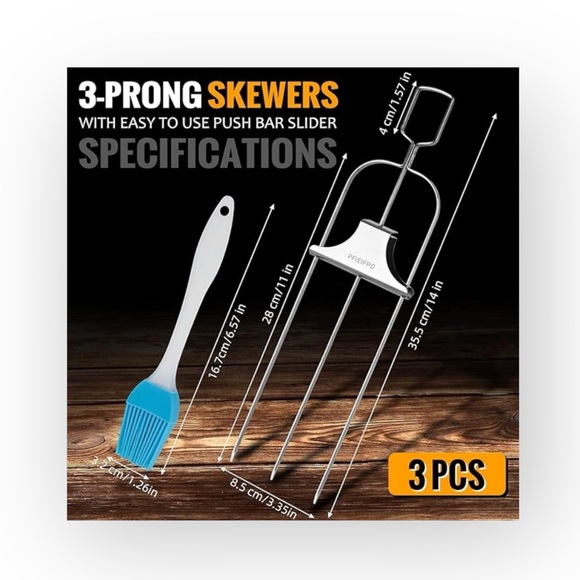 new PFIEIFPO ミ Grilling Savant 3 Prong BBQ Skewers ミ Set of 3 ミ Stainless Steel - Picture 10 of 16